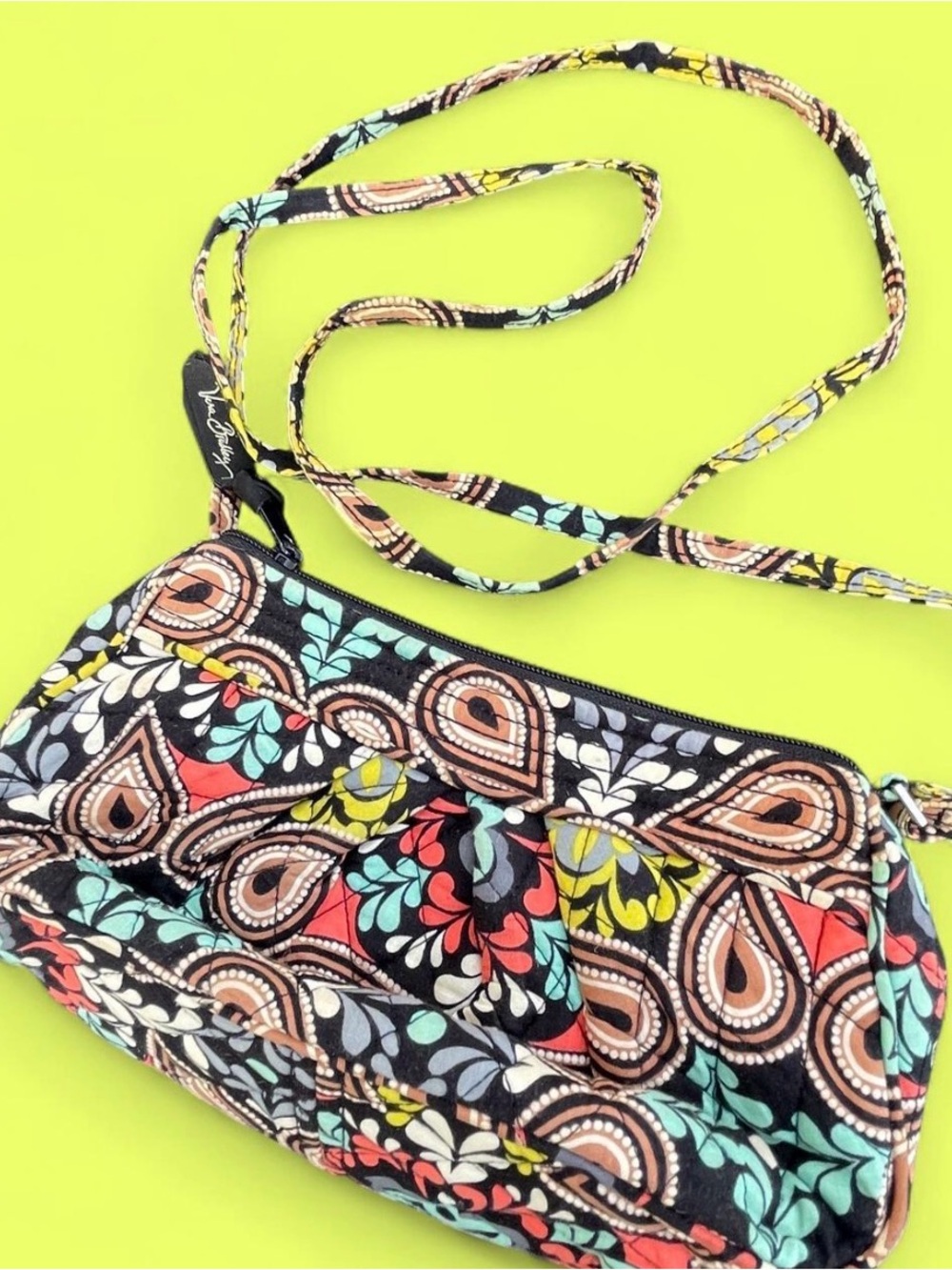 Vera Bradley Retired Sierra Quilted Crossbody in Black, Coral, Teal & Yellow